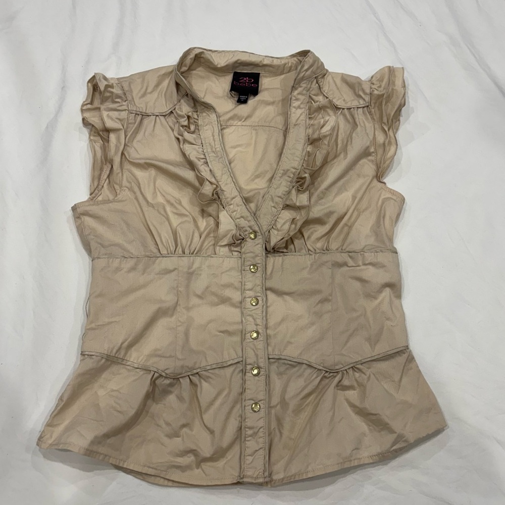 2B Bebe Beige Ruffled Blouse